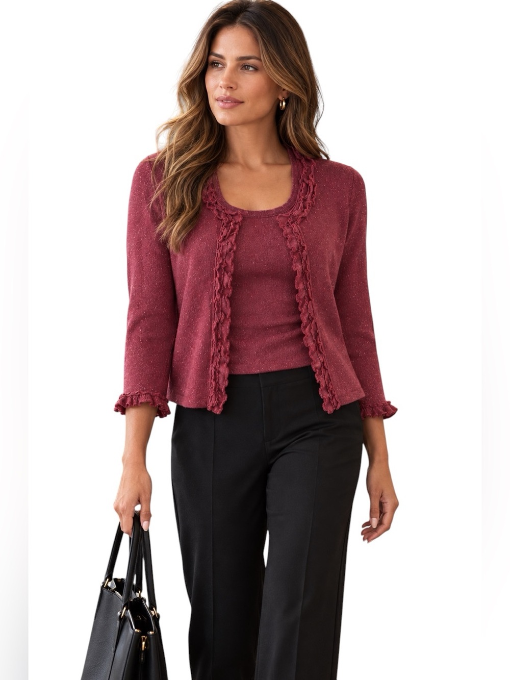 Joseph A QU'EST-CE QUE C'EST SILK Pink Cardigan and Top Set Vintage S